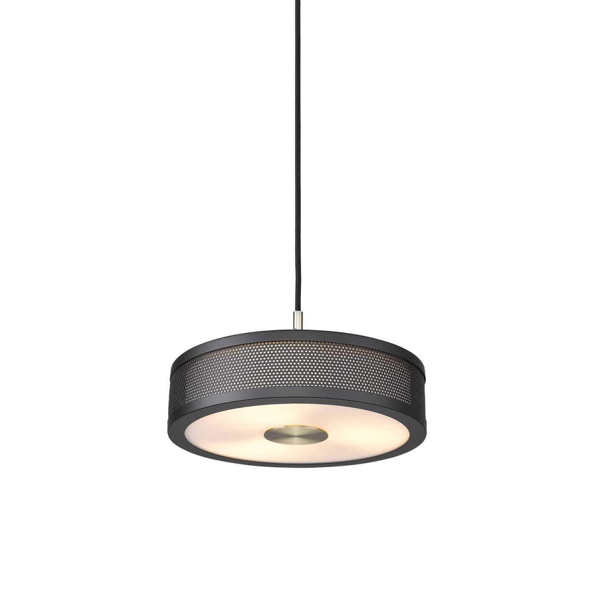 Frame Ø24 Noir suspension De Halo Design - Des d&eacute;tails tels que l'abat-jour int&eacute;rieur en tissu, les inserts en laiton antique et le motif de perles ext&eacute;rieures rendent cette s&eacute;rie de lampes esth&eacute;tiquement unique.