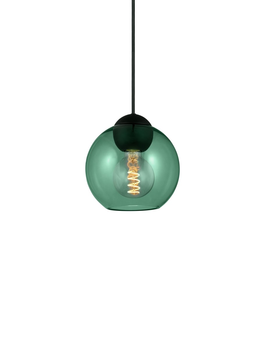 Bubbles Ø18 Vert suspension De Halo Design - Le verre vert associé aux détails en métal noir mat ajoute de l'élégance et, une fois allumé, assure une belle répartition de la lumière dans la pièce.