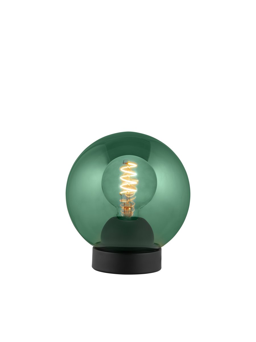 Bubbles 20cm Vert lampe de table De Halo Design - Le verre vert associé aux détails en métal noir mat ajoute de l'élégance et, une fois allumé, assure une belle répartition de la lumière dans la pièce.