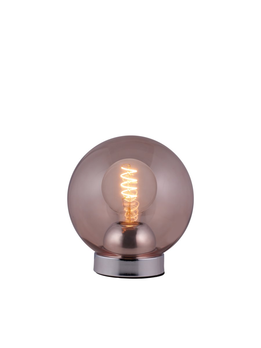 Bubbles 20cm Rose lampe de table De Halo Design - Le verre rose associé aux détails chromés ajoute de l'élégance et, une fois allumé, assure une belle répartition de la lumière dans la pièce.