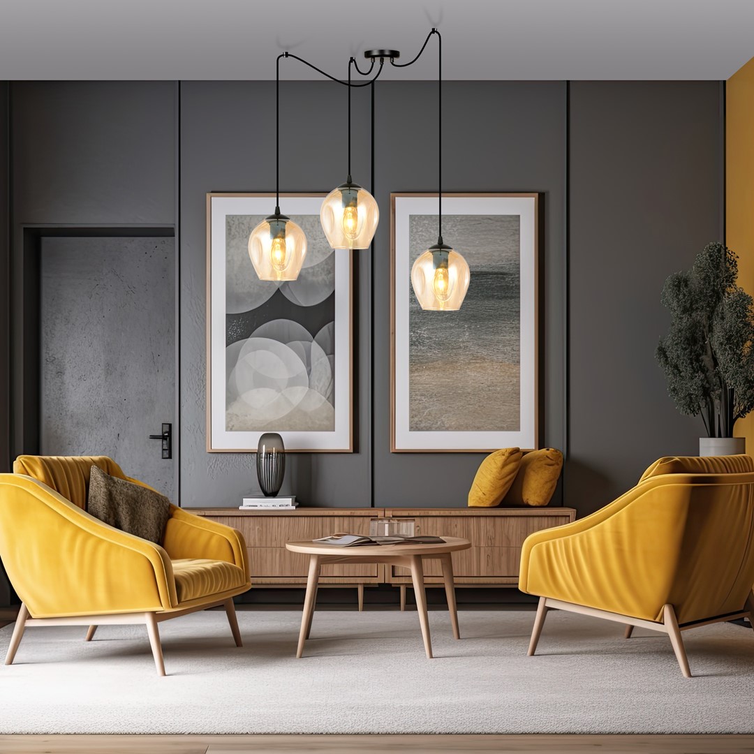 Level 28cm Ambre suspension De Emibig Lighting - Les abat-jour en verre conf&egrave;rent &agrave; la lampe l&eacute;g&egrave;ret&eacute; et &eacute;l&eacute;gance, et son design g&eacute;n&eacute;reux est original dans sa simplicit&eacute;.