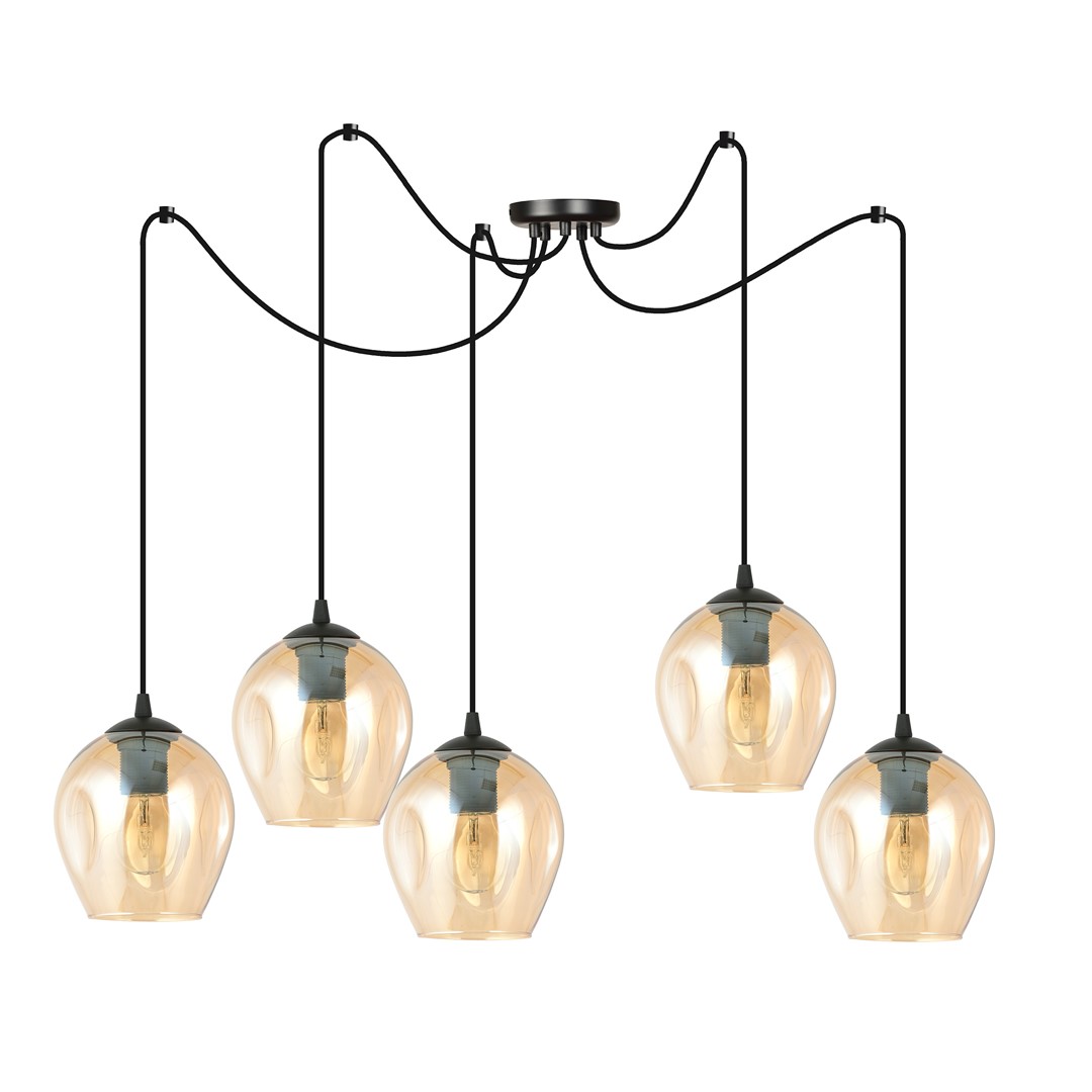 Level 70cm Ambre suspension De Emibig Lighting - Les abat-jour en verre confèrent à la lampe légèreté et élégance, et son design généreux est original dans sa simplicité.