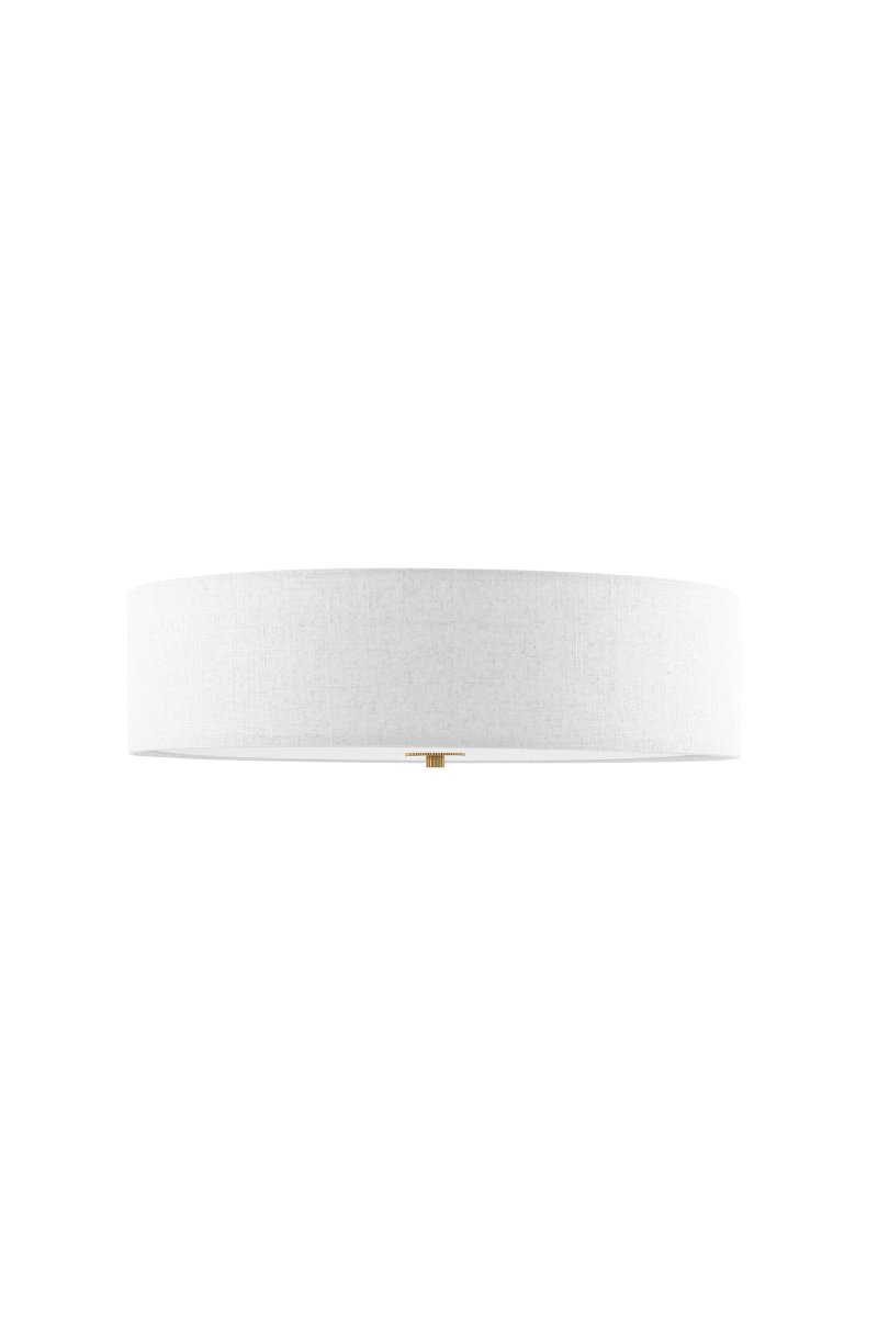 Noah Ø50 Blanc plafonnier De Globen Lighting - Un diffuseur assorti en lin blanc, placé à sa base, adoucit la lumière et crée une ambiance douce et diffuse.
