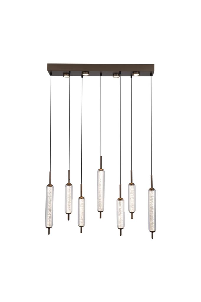Cattail 85cm Brun suspension De Searchlight - L'&eacute;clairage LED int&eacute;gr&eacute; aux abat-jour diffuse une lumi&egrave;re blanche et chaude, cr&eacute;ant une ambiance accueillante.