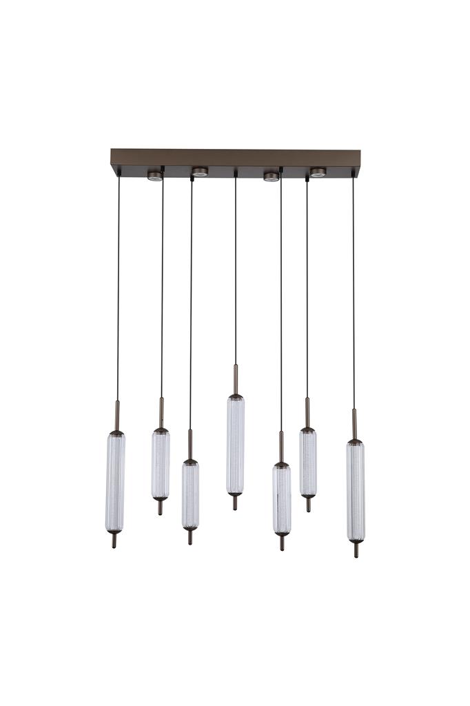 Cattail 85cm Brun suspension De Searchlight - L'&eacute;clairage LED int&eacute;gr&eacute; aux abat-jour diffuse une lumi&egrave;re blanche et chaude, cr&eacute;ant une ambiance accueillante.