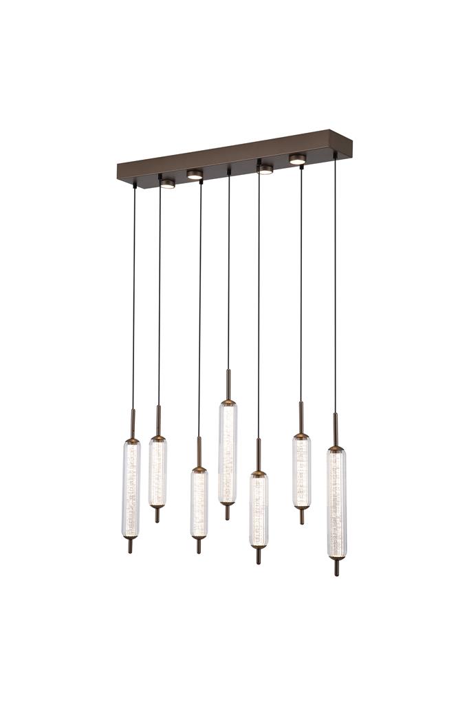 Cattail 85cm Brun suspension De Searchlight - L'&eacute;clairage LED int&eacute;gr&eacute; aux abat-jour diffuse une lumi&egrave;re blanche et chaude, cr&eacute;ant une ambiance accueillante.