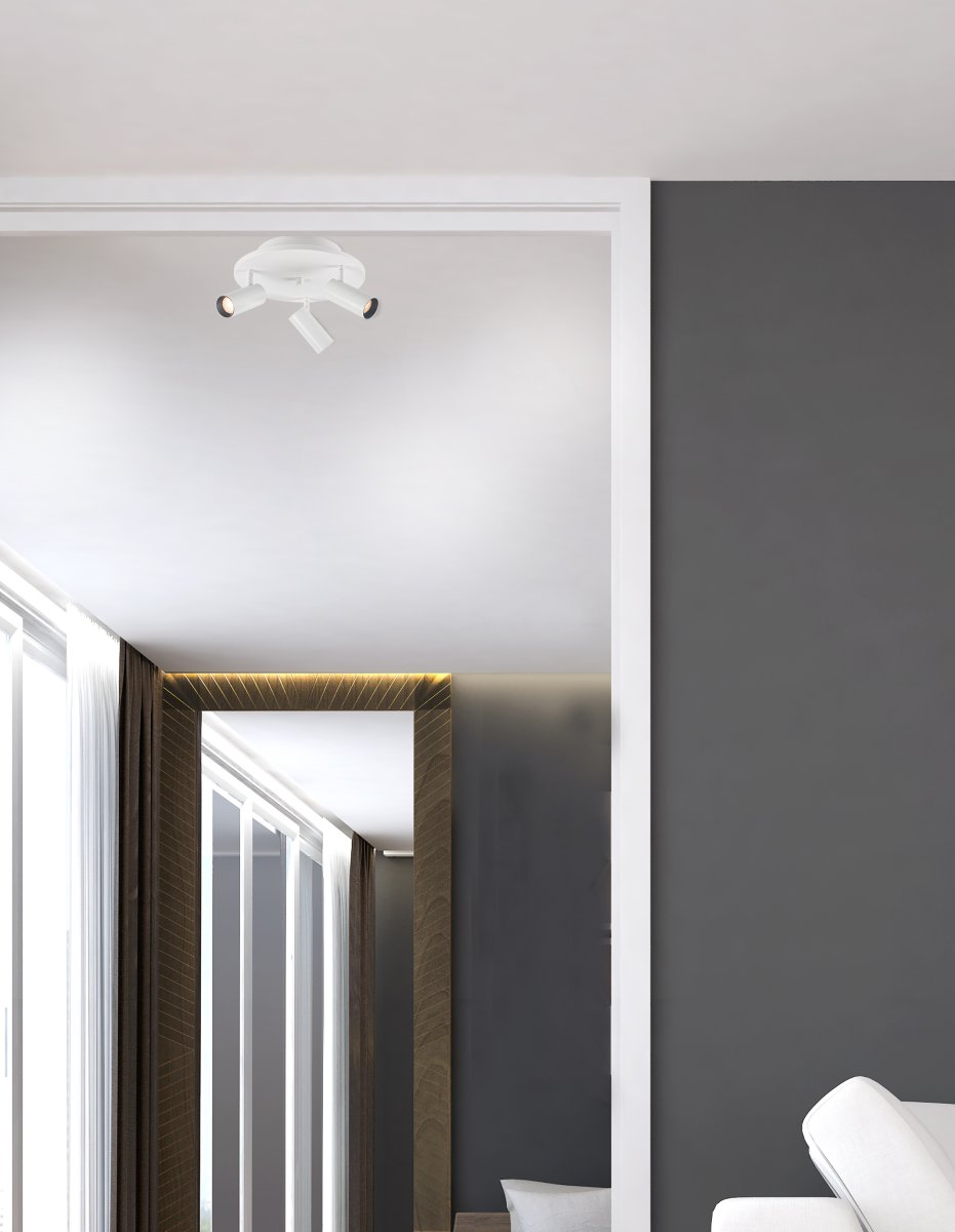 Concord 3 Blanc spot De Aneta Lighting - Concord est un spot de plafond &eacute;l&eacute;gant et pratique, anti-&eacute;blouissant, en m&eacute;tal laqu&eacute; mat, qui s'int&egrave;gre parfaitement dans la plupart des maisons.
