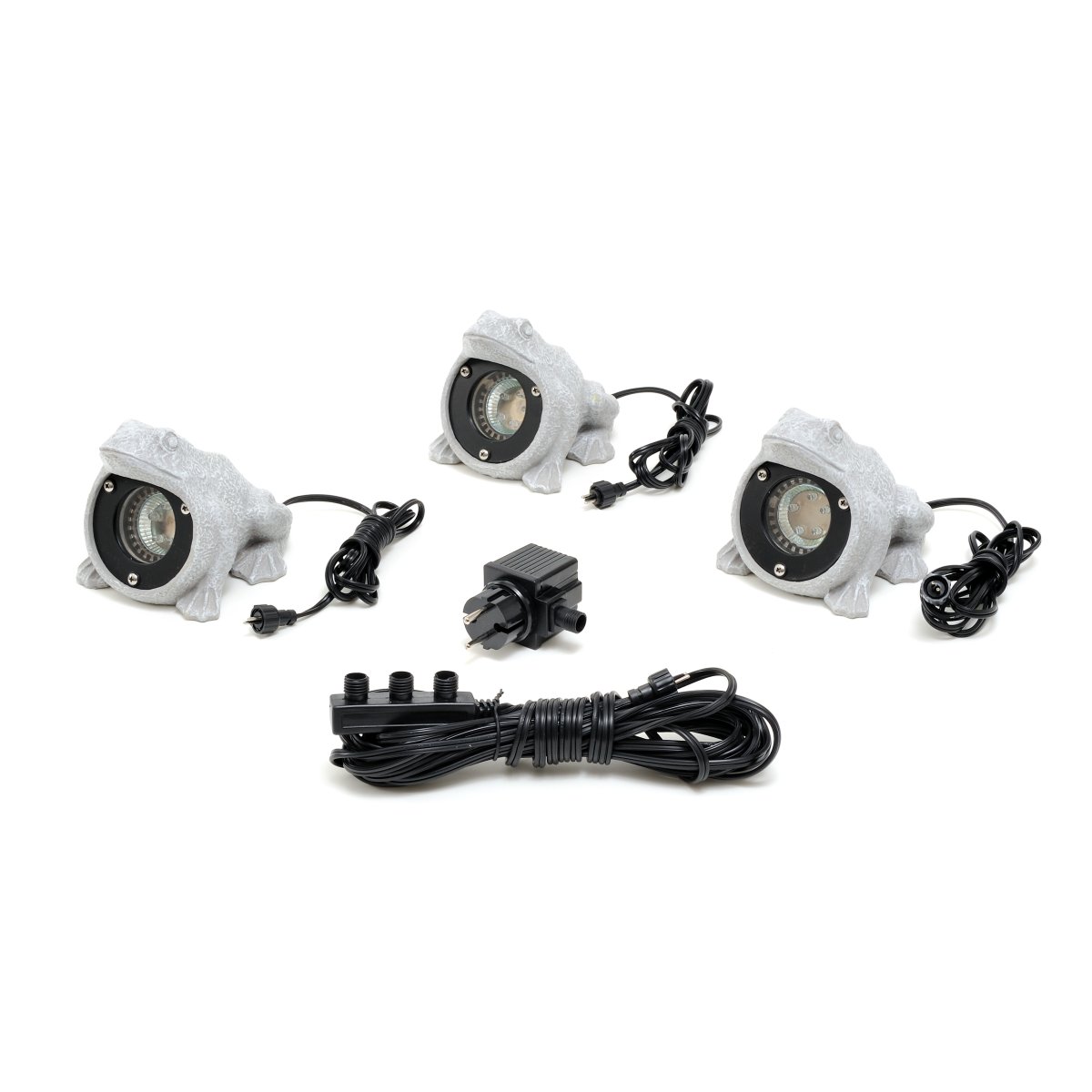 Amalfi Grenouilles Gris De Konstsmide - Ce set se compose de trois grenouilles d&eacute;coratives dot&eacute;es de LED int&eacute;gr&eacute;es qui diffusent une douce lumi&egrave;re blanche chaude, id&eacute;ale pour cr&eacute;er une ambiance chaleureuse au jardin, au bord de l'eau ou sur la terrasse.
