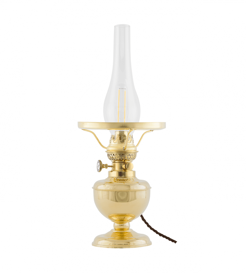 Aspö Elec 155 Laiton De Karlskrona lampfabrik - Une petite lampe &agrave; p&eacute;trole classique mont&eacute;e &eacute;lectriquement avec un bo&icirc;tier &agrave; huile en laiton, particuli&egrave;rement adapt&eacute;e aux environnements marins.