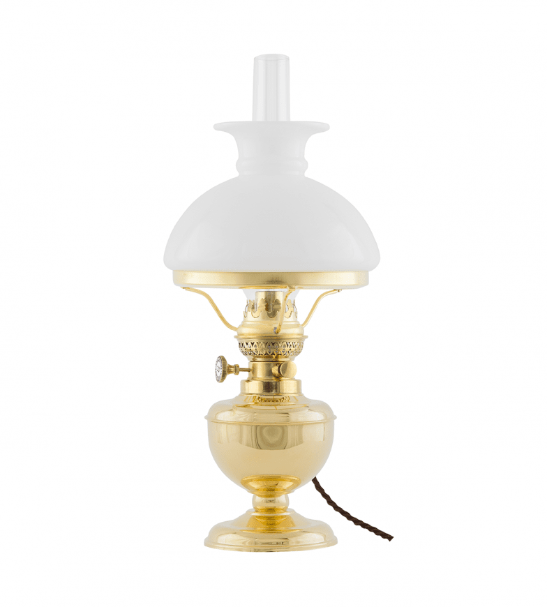 Aspö Elec 155 Laiton De Karlskrona lampfabrik - Une petite lampe &agrave; p&eacute;trole classique mont&eacute;e &eacute;lectriquement avec un bo&icirc;tier &agrave; huile en laiton, particuli&egrave;rement adapt&eacute;e aux environnements marins.