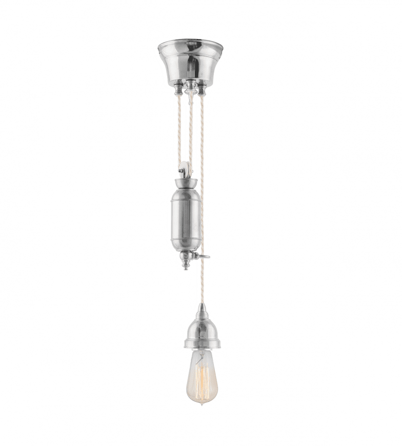 Broman Adjustable Pendant 60 Nickel De Karlskrona lampfabrik - La longueur totale du câble lumineux est de 290 cm – comme il monte et descend, la hauteur totale est de 140 cm.