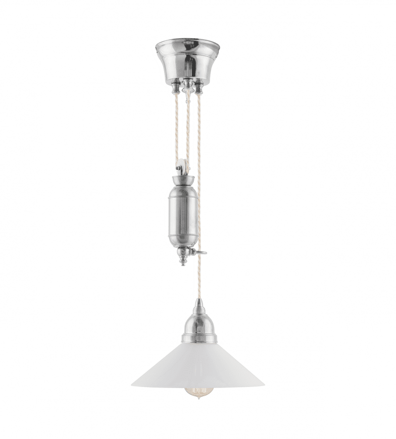 Broman Adjustable Pendant 60 Nickel De Karlskrona lampfabrik - La longueur totale du câble lumineux est de 290 cm – comme il monte et descend, la hauteur totale est de 140 cm.