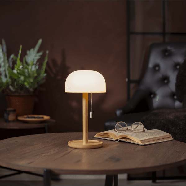Tara 28cm Bois portable De Star Trading - Lampe de table &eacute;l&eacute;gante et rechargeable, offrant trois temp&eacute;ratures de couleur (blanc chaud, blanc froid et blanc lumi&egrave;re du jour).