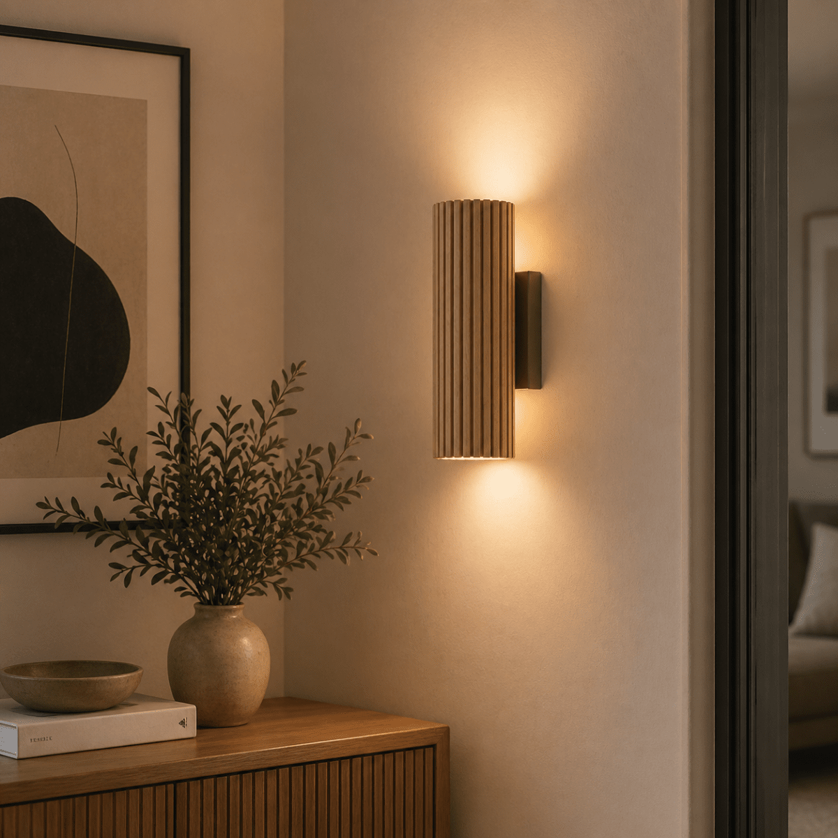 Lakewood 20cm Brun applique murale De Brilliant - Sa forme allongée diffuse la lumière vers le haut et vers le bas le long du mur, créant ainsi un éclairage décoratif dans la pièce.