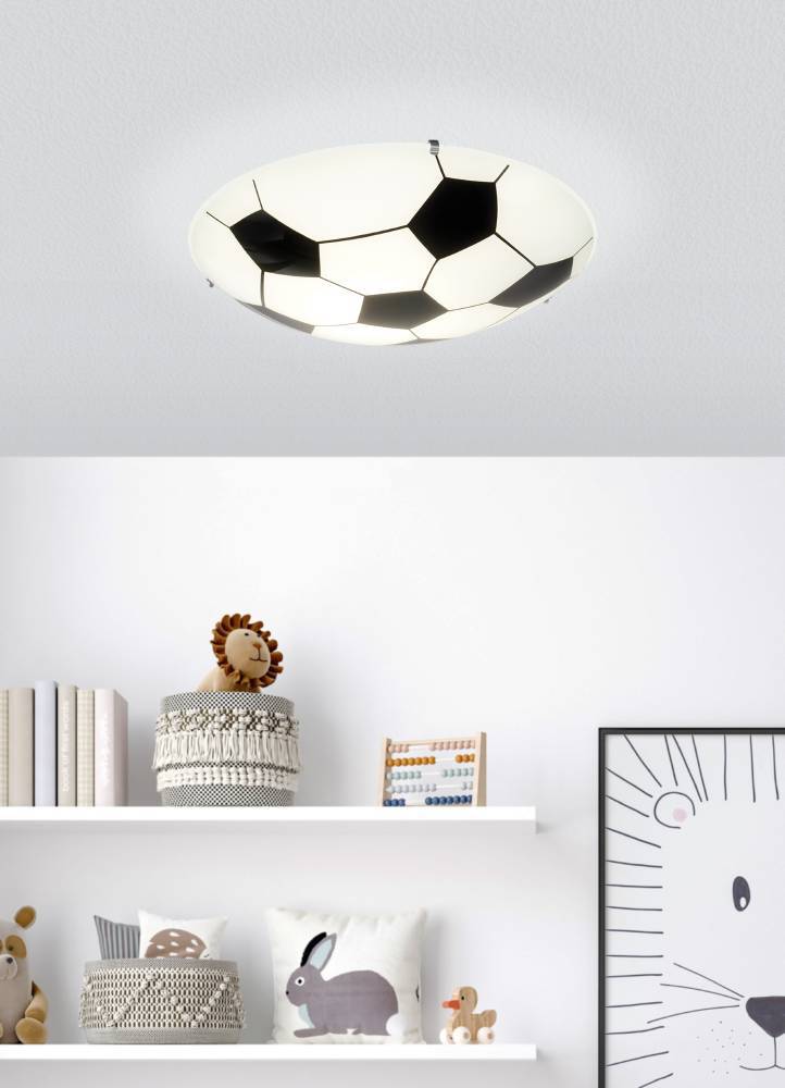 Junior 1 Blanc lampe pour enfant De Eglo - Cette lampe a la forme d'un ballon de football, ce qui la rend parfaite pour les amateurs de sport, en particulier pour les chambres d'enfants ou les chambres à thème sportif.