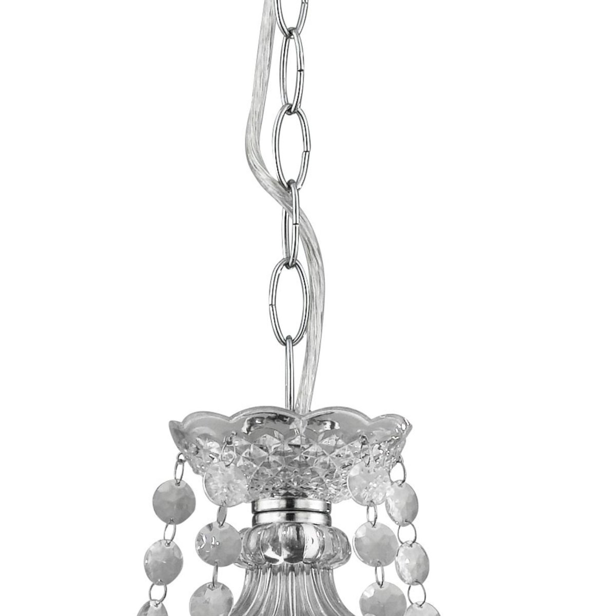 Marie Therese Ø55 Clair suspension De Searchlight - La spectaculaire et élégante suspension Marie Thérèse avec 5 points lumineux et un cadre en verre transparent et chrome a un style aristocratique qui ajoute une atmosphère théâtrale aux grandes pièces.