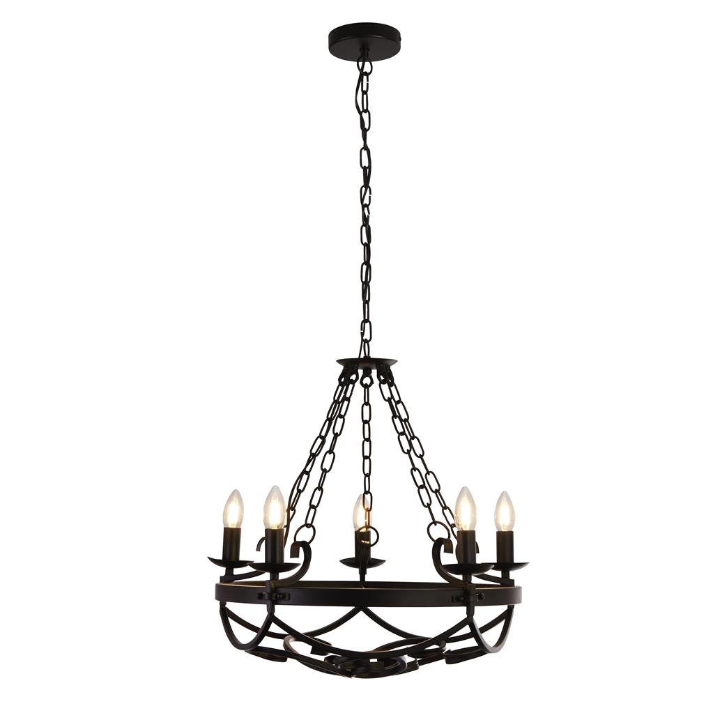 Cartwheel Ø54 Noir suspension De Searchlight - Grâce à sa hauteur réglable, il s'intègre parfaitement au-dessus d'une table à manger ou dans le salon, où il diffuse une lumière chaleureuse et accueillante.