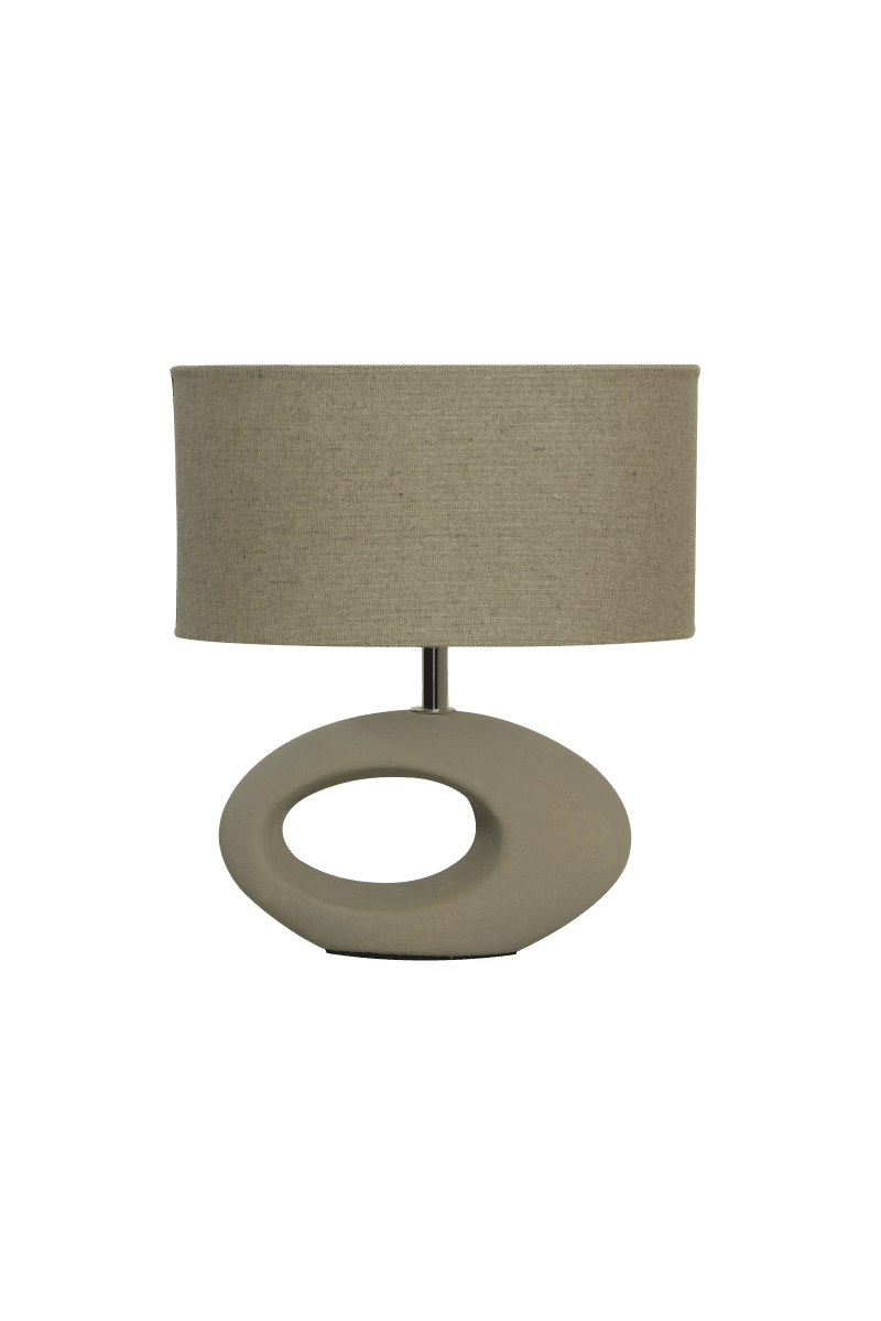 Olina 24cm Brun lampe de table De Aneta Lighting - La lampe de table Olina présente un pied en céramique marron au design moderne et un abat-jour ovale en tissu beige.