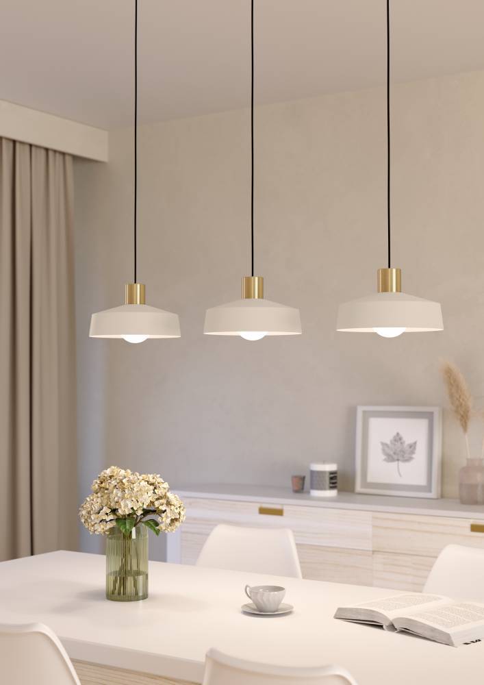 Valdiola 93cm Beige suspension De Eglo - Parfait pour être placé au-dessus de la table à manger ou du comptoir de la cuisine, où il fournit un éclairage à la fois fonctionnel et décoratif.