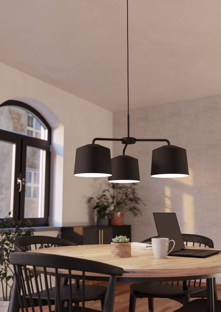Caguanes Ø66 Noir suspension De Eglo - Il fournit une lumière douce et agréable qui crée une atmosphère chaleureuse dans la pièce et est donc idéal pour être placé au-dessus de la table à manger ou dans le salon.