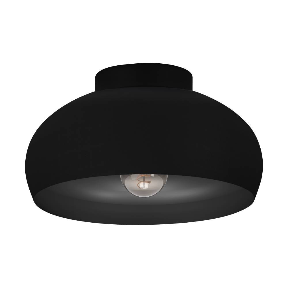Mogano Ø28 Noir plafonnier De Eglo - Avec sa forme légèrement arrondie et sa finition noire mate, il crée une atmosphère chaleureuse et cosy, parfaite pour le salon, la chambre ou le couloir.
