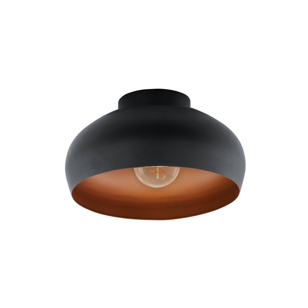 Mogano Ø28 Noir plafonnier De Eglo - Avec sa forme doucement arrondie en finition noire et cuivre, il crée une atmosphère chaleureuse et cosy, parfaite pour le salon, la chambre ou le couloir.