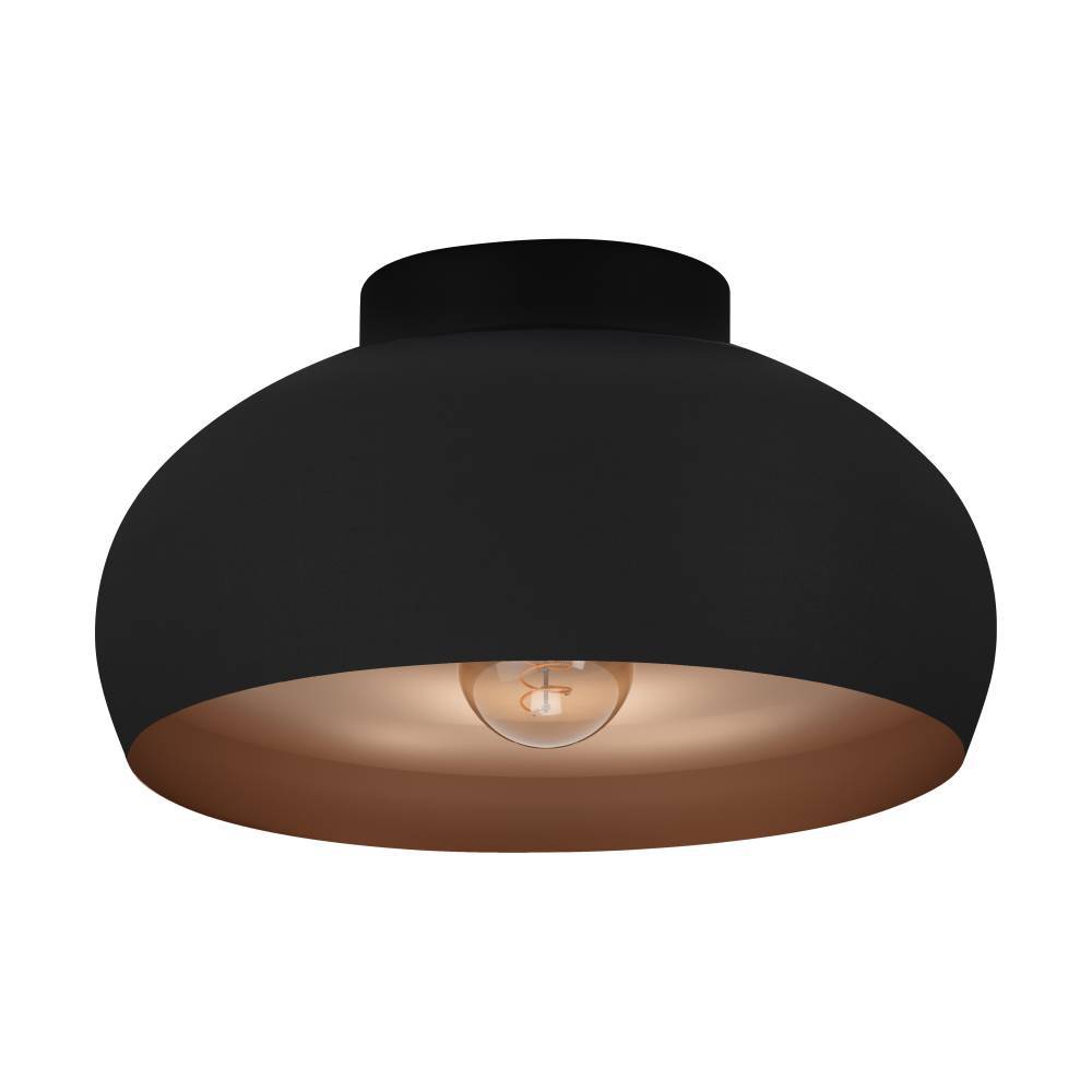 Mogano Ø28 Noir plafonnier De Eglo - Avec sa forme doucement arrondie en finition noire et cuivre, il crée une atmosphère chaleureuse et cosy, parfaite pour le salon, la chambre ou le couloir.