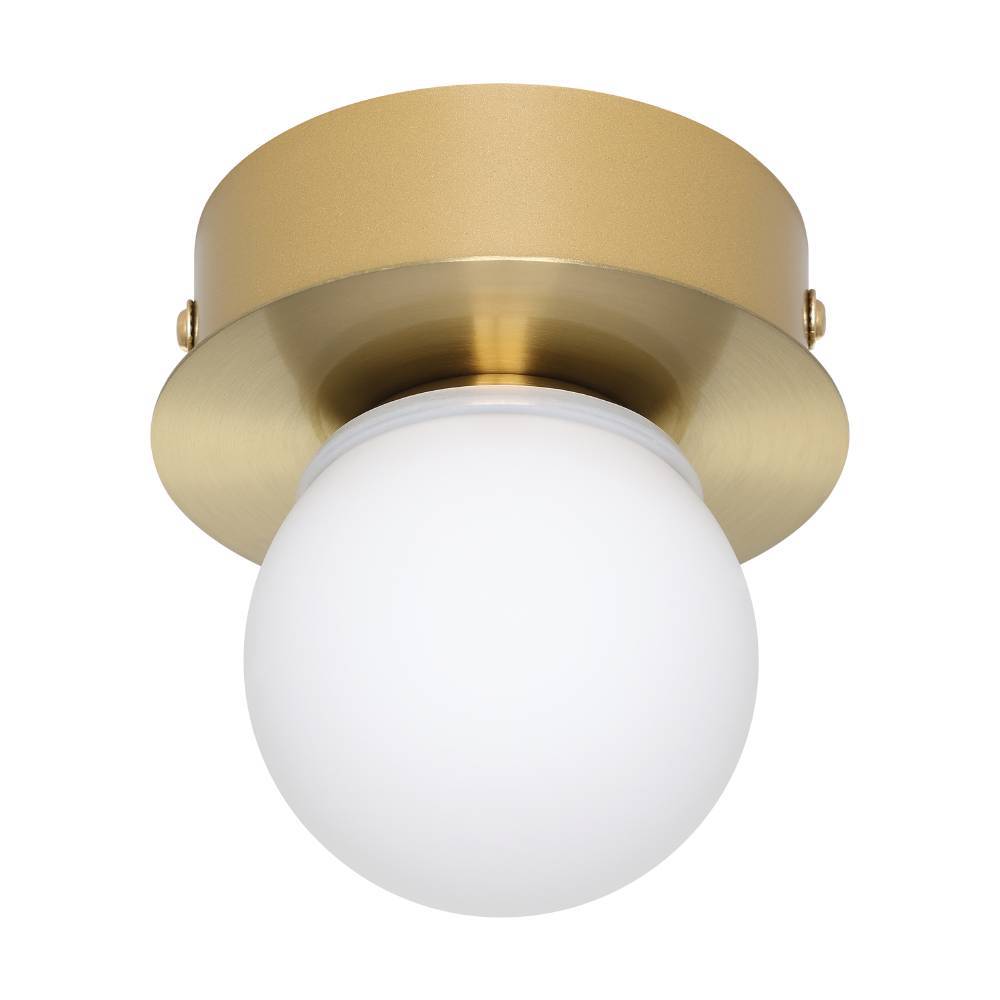 Mosiano Ø11 Or lampe de salle de bain De Eglo - Avec son abat-jour en verre doux et rond et sa base en métal doré, il crée une lumière chaleureuse et invitante, parfaite pour les petits espaces tels que les couloirs ou les salles de bains.
