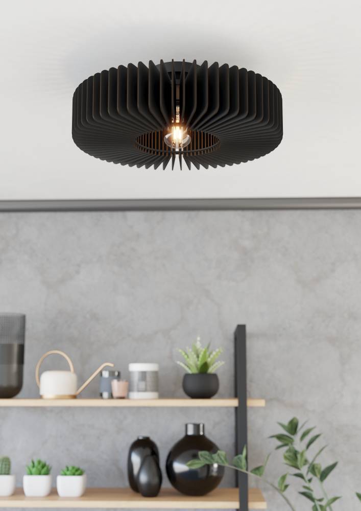Palombaia Ø50 Noir plafonnier De Eglo - Conçue en mettant l'accent sur la durabilité et l'esthétique moderne, cette lampe est à la fois un point fort du design et un choix respectueux de l'environnement.