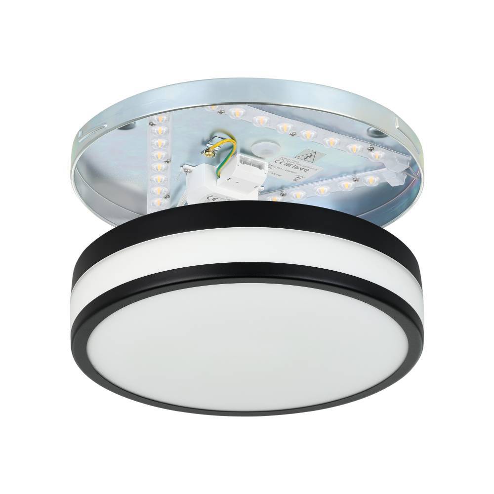 Led Palermo Ø30 Noir lampe de salle de bain De Eglo - La bordure noire confère au plafonnier un aspect élégant et discret tout en contribuant à diffuser une lumière uniforme et agréable dans toute la pièce.