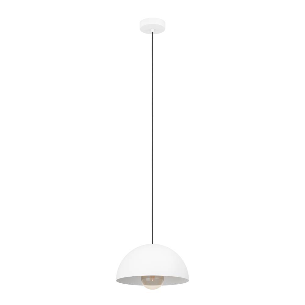 Gaetano Ø30 Blanc suspension De Eglo - La lampe est suspendue à un câble fin et noir, créant un design simple et élégant.