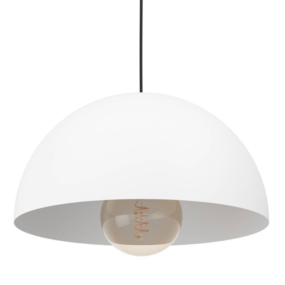 Gaetano Ø38 Blanc suspension De Eglo - La lampe est suspendue à un câble fin et noir, créant un design simple et élégant.