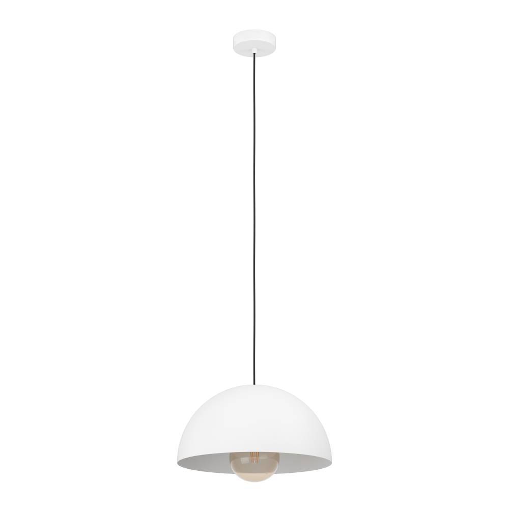 Gaetano Ø38 Blanc suspension De Eglo - La lampe est suspendue à un câble fin et noir, créant un design simple et élégant.