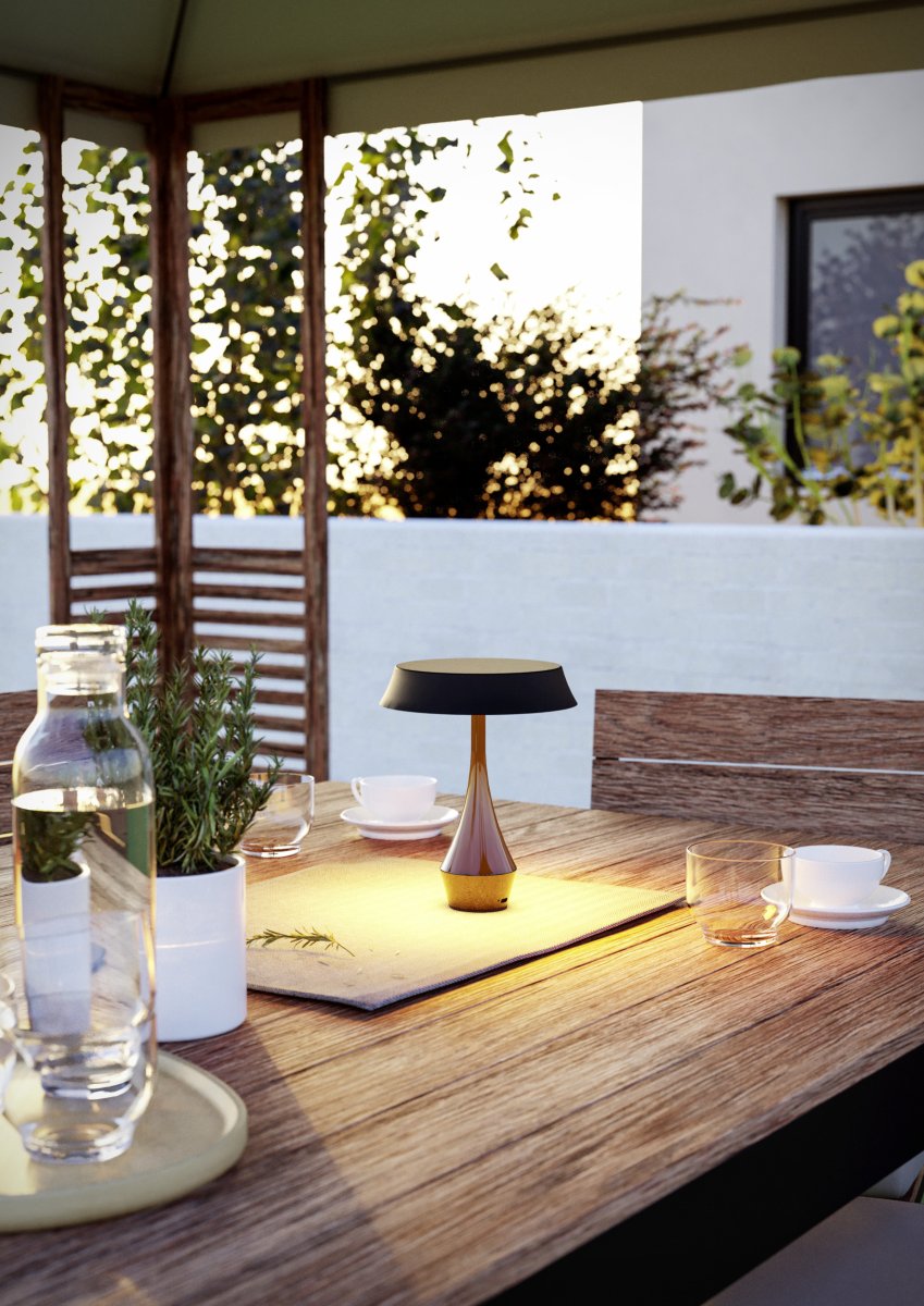 Turcio 20cm Noir portable De Eglo - Pour une autonomie optimale, il est recommandé de charger et de ranger la lampe à l'intérieur.