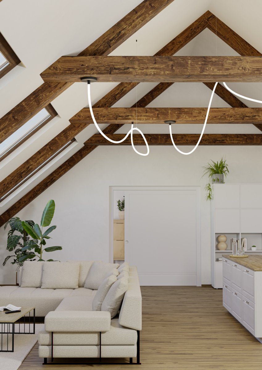 Glow 300cm Noir suspension De Eglo - Un support de plafond, un kit de suspension, un kit de fixation murale ou au plafond et les accessoires sont fournis.