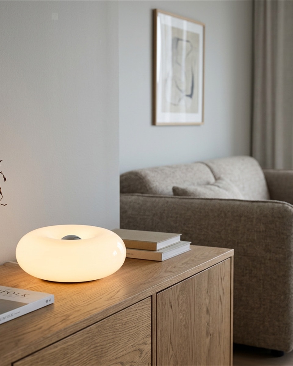 Basile 10cm Blanc lampe de table De Eglo - Basile est une lampe d&eacute;corative en verre blanc aux d&eacute;tails argent&eacute;s et &agrave; la forme douce et arrondie.