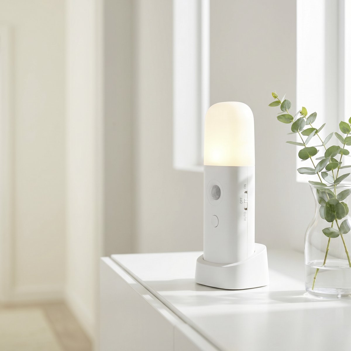 Merta Blanc portable De Eglo - Le bouton de la lampe permet de régler facilement la luminosité et la température de couleur (blanc chaud ou blanc froid) selon vos préférences.