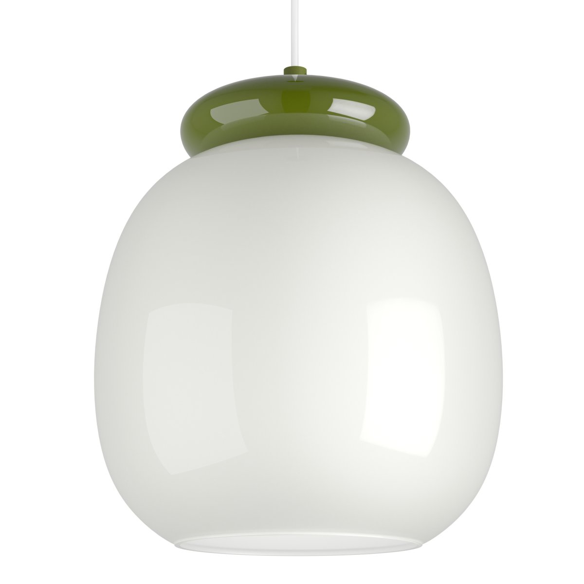 Berardelli Ø23 Blanc suspension De Eglo - Le vert de l'abat-jour et les ornements qui le surplombent apportent une touche ludique et une belle note de couleur à la pièce.