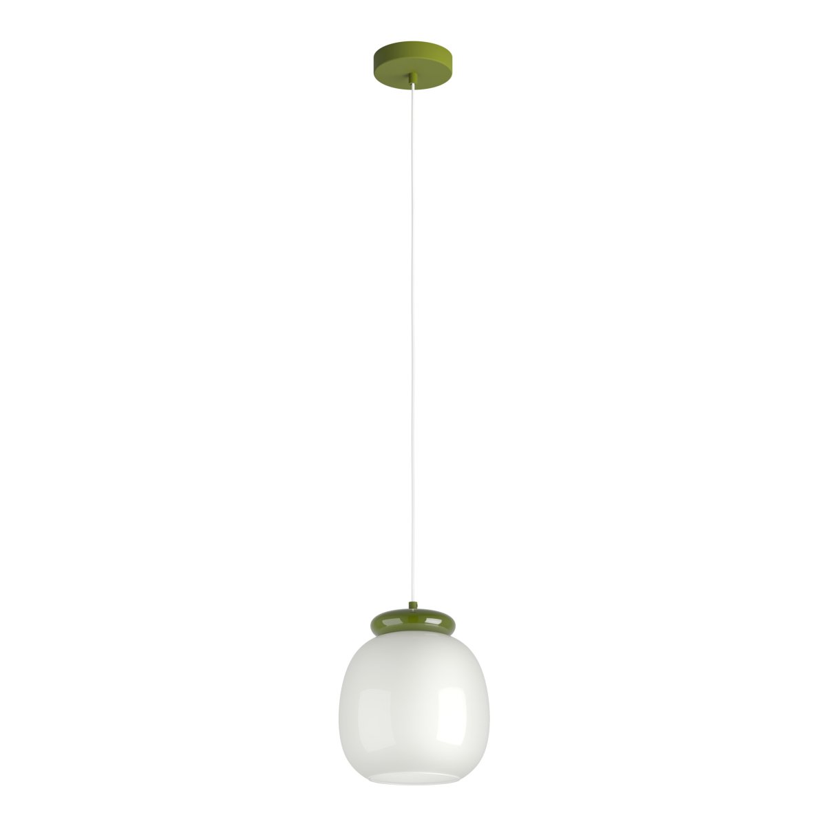 Berardelli Ø23 Blanc suspension De Eglo - Le vert de l'abat-jour et les ornements qui le surplombent apportent une touche ludique et une belle note de couleur à la pièce.