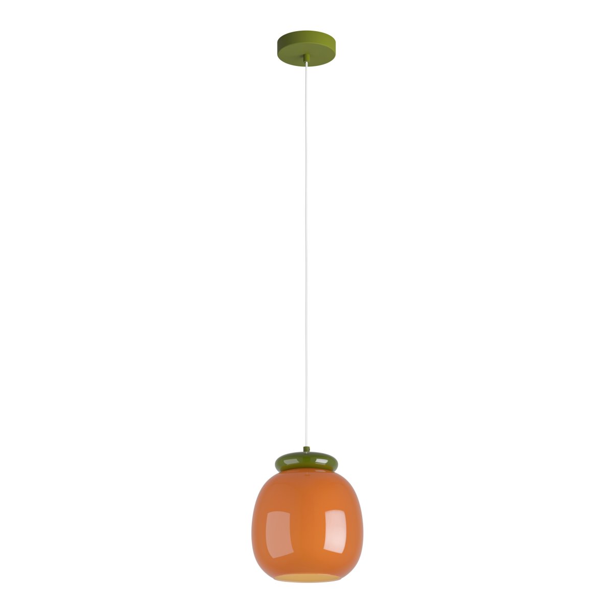 Berardelli Ø23 Orange suspension De Eglo - L'abat-jour vert et l'ornementation au-dessus du verre apportent une touche ludique et une belle note de couleur à la pièce.