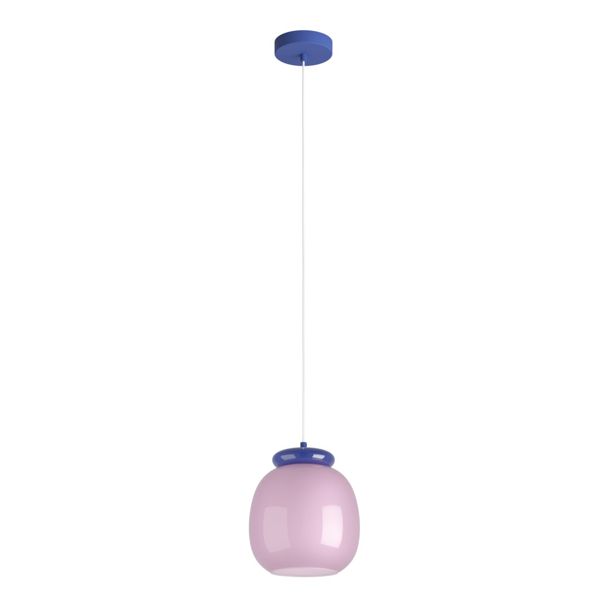Berardelli Ø23 Rose suspension De Eglo - L'abat-jour bleu et les ornements qui le surplombent lui conf&egrave;rent une allure ludique et apportent une belle touche de couleur &agrave; la pi&egrave;ce.