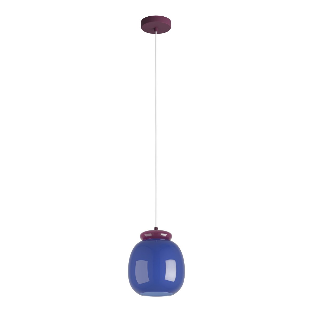 Berardelli Ø23 Bleu suspension De Eglo - L'abat-jour violet et les ornements qui le surplombent apportent une touche ludique et une belle note de couleur &agrave; la pi&egrave;ce.