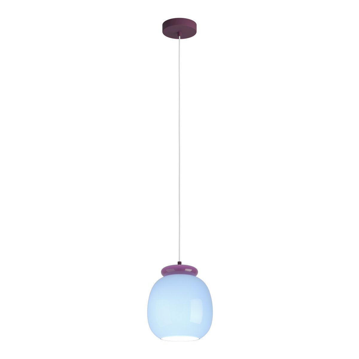 Berardelli Ø23 Bleu suspension De Eglo - L'abat-jour violet et les ornements qui le surplombent apportent une touche ludique et une belle note de couleur &agrave; la pi&egrave;ce.