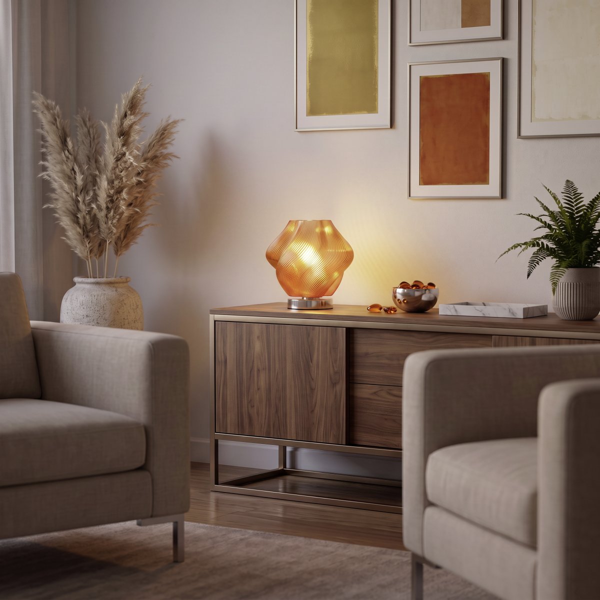 Vicenne 23cm Orange lampe de table De Eglo - La suspension décorative Vicenne est en verre orange avec des détails chromés.