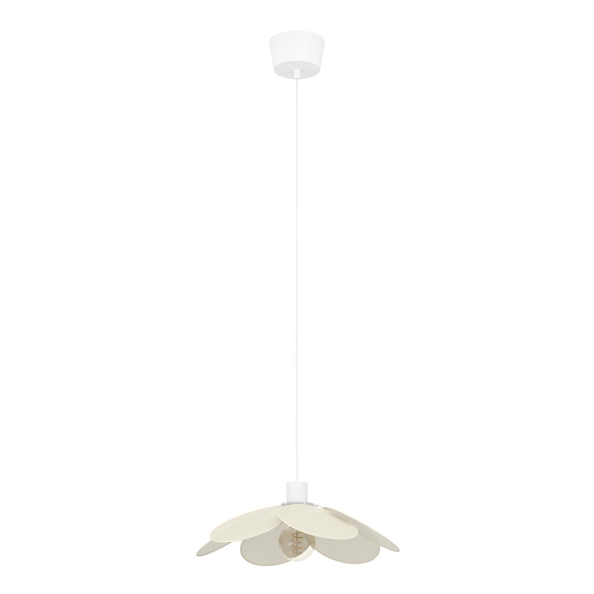 Binacua Ø40 Beige suspension De Eglo - Le tissu confère à la lampe une ambiance douce et accueillante, tandis que la forme florale apporte une touche ludique à la pièce.