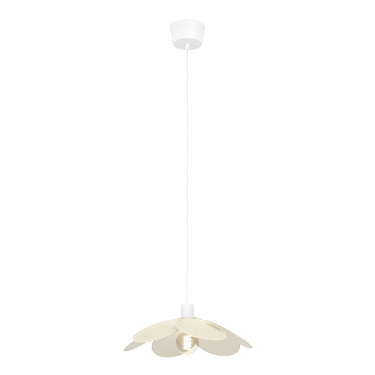 Binacua Ø40 Beige suspension De Eglo - Le tissu confère à la lampe une ambiance douce et accueillante, tandis que la forme florale apporte une touche ludique à la pièce.