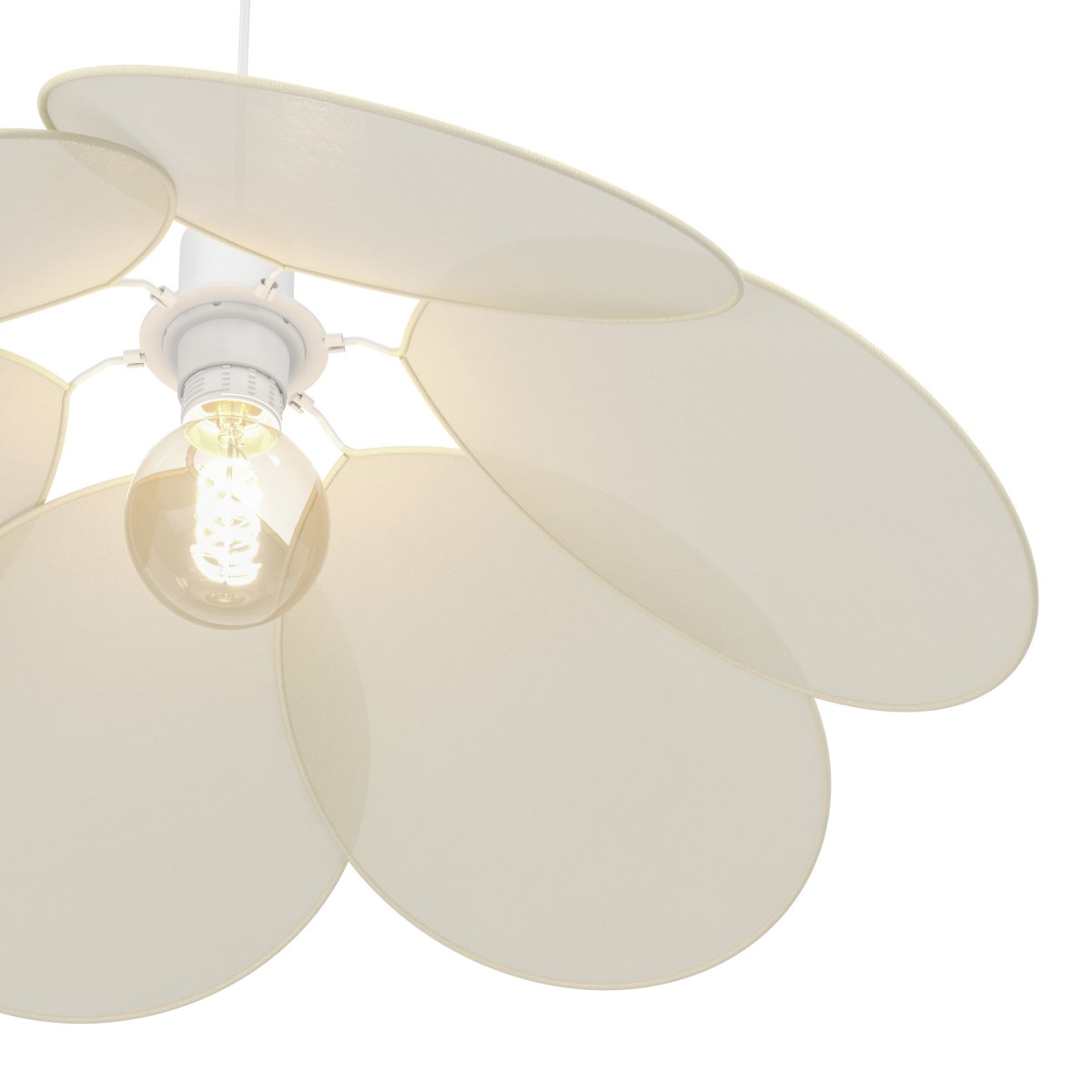 Binacua Ø60 Beige suspension De Eglo - Le tissu confère à la lampe une ambiance douce et accueillante, tandis que la forme florale apporte une touche ludique à la pièce.