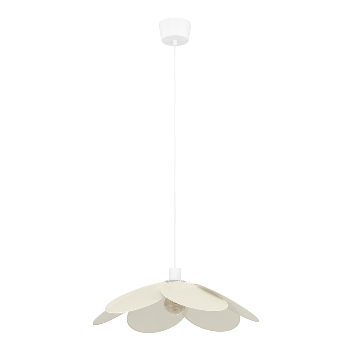 Binacua Ø60 Beige suspension De Eglo - Le tissu confère à la lampe une ambiance douce et accueillante, tandis que la forme florale apporte une touche ludique à la pièce.
