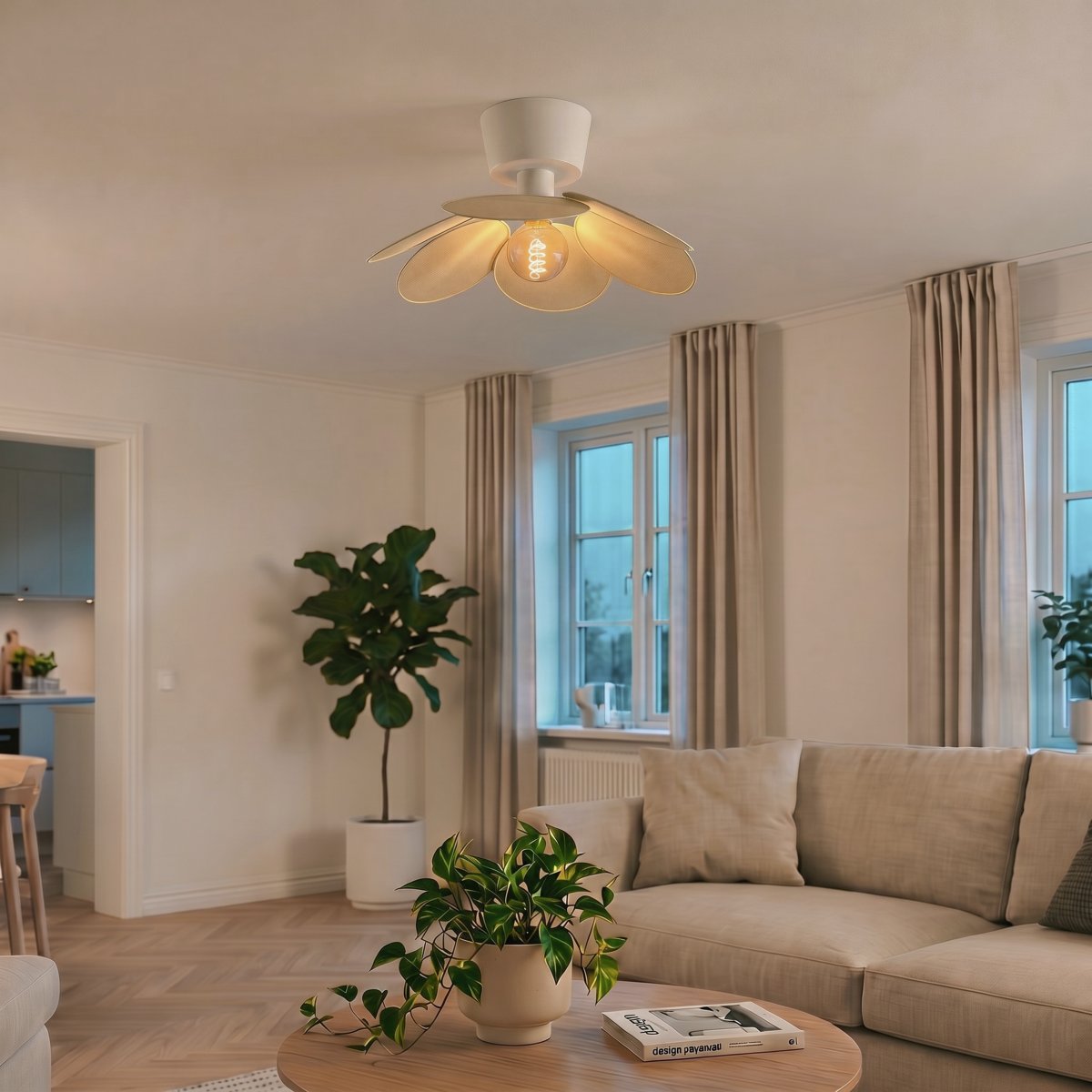 Binacua Ø45 Beige plafonnier De Eglo - Binacua est un plafonnier décoratif doté d'un abat-jour en tissu beige en forme de fleur.