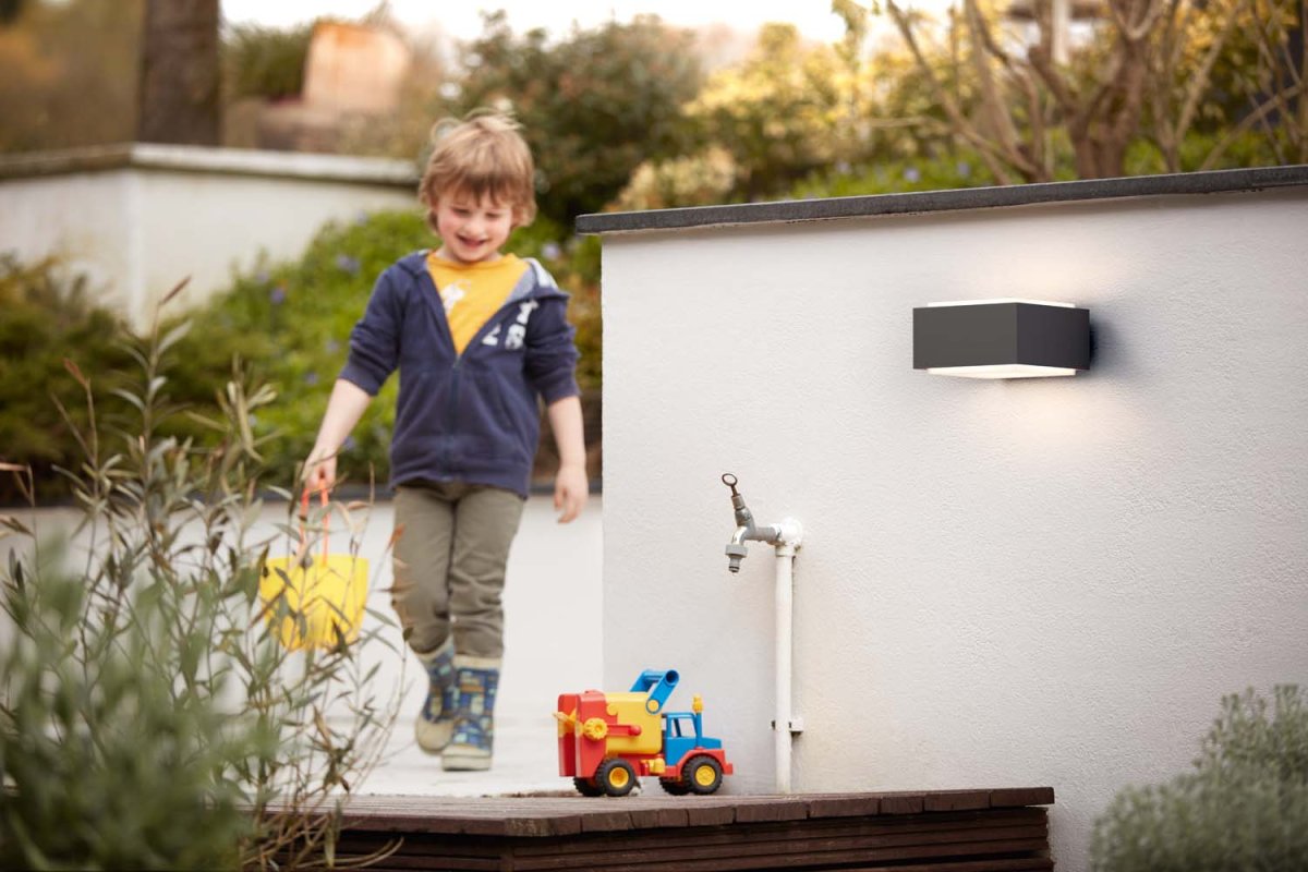 Hedgehog Anthracite lampe d’extérieur De Philips - Il diffuse la lumière vers le haut et vers le bas et fournit un éclairage mural efficace.